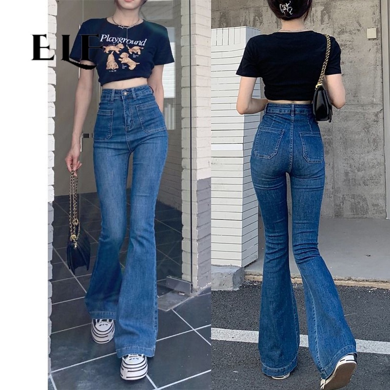 48H Delivery】Korean elephant HighWaist Wide Leg bell bottom denim Jeans  Pants trousers for Women High Waist x829✑❣℗