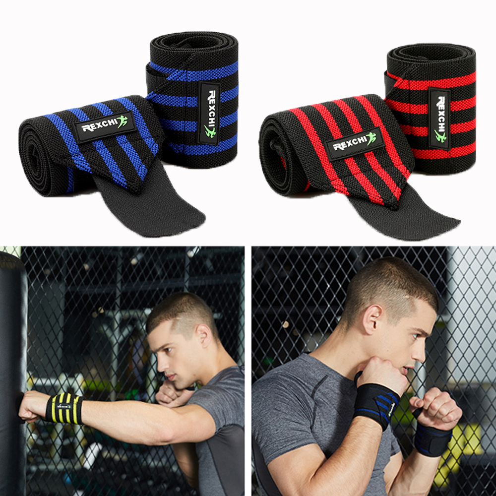 PENTU Gym ยกน้ำหนักข้อมือรองรับ Stripe Elastic Powerlifting Bracers ผ้าพันข้อมือสายรัดข้อมือผ้าพันแผล