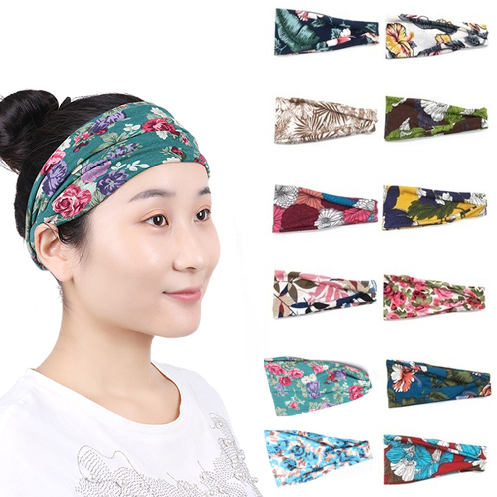 F8C503Y 30 colours Ladies Hair Accessory Bandana Turban Hair Band Head Wrap Wide Hairband Stretch Elastic Headband