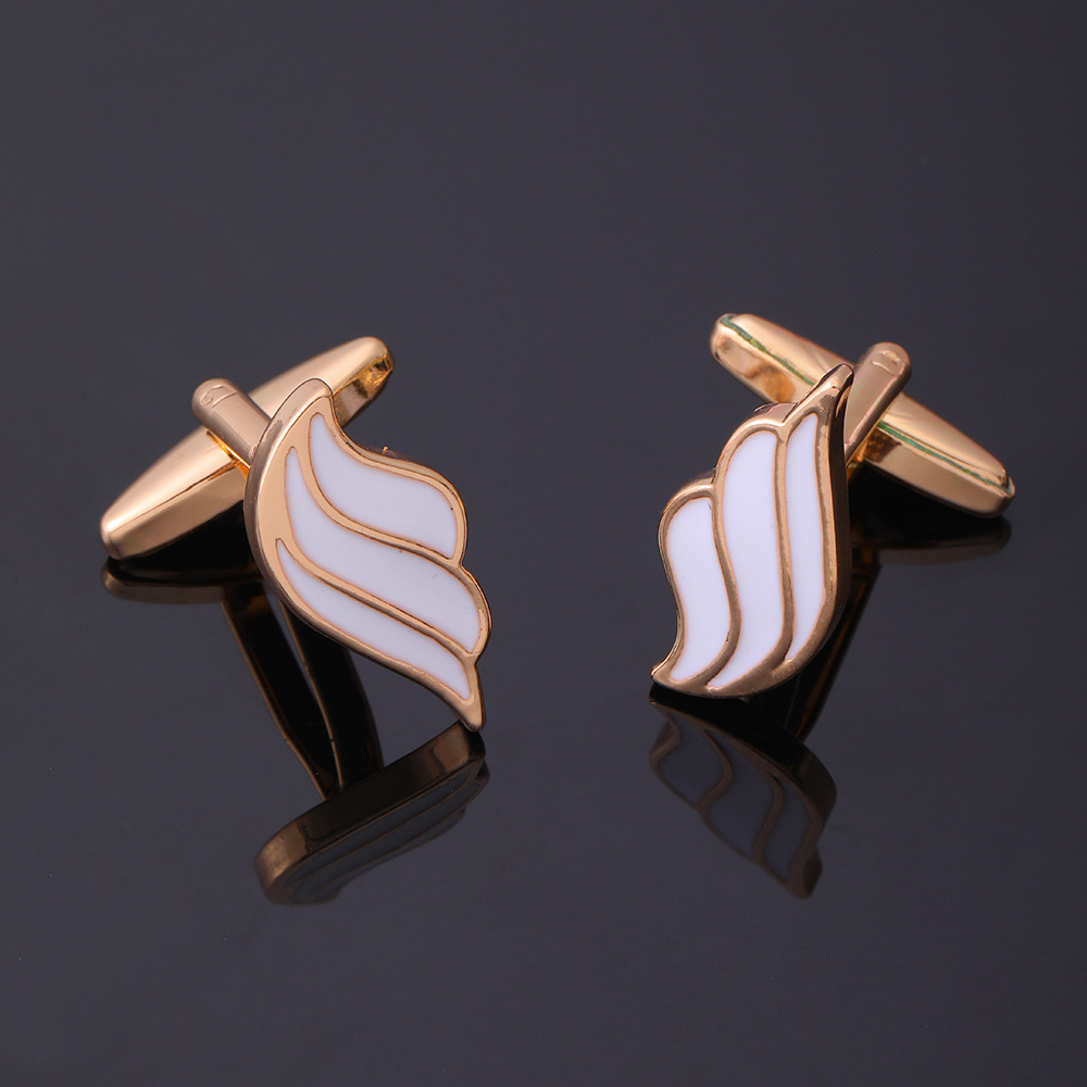 Freedom Wing Cufflinks White Enamel Angel Wings Gold Business Shirt Button Suitable for Men and Women