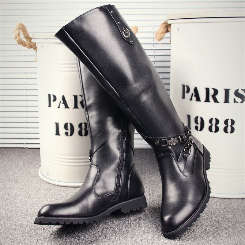 Men's knee high hot sale leather boots