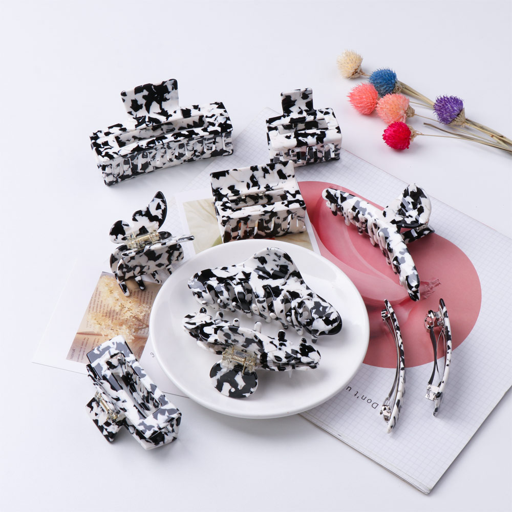 GVGSX9N Hair Accessories Acrylic Large Barrette Metal Hairpins Hair Claw Clip Milk Cow Color Hair Clamps