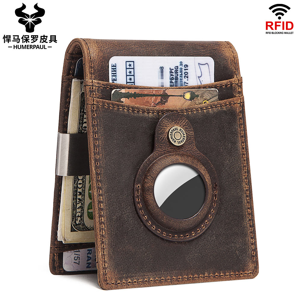 Ví nam thương hiệu HUMERPAUL Ví Đồ đựng thẻ da bò lớp đầu tiên RFID Ví airtag ví đựng tiền