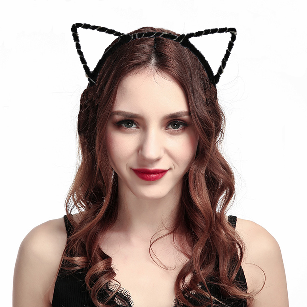 QEANC Performance Props เด็กผู้หญิง LED Cat หู Headdress แถบคาดศีรษะที่คาดผมที่รัดผม