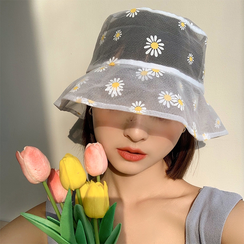 Daisies ปักถังหมวกผู้หญิงโปร่งใสลูกไม้ดอกไม้หมวกชายหาดปานามาคุณภาพสูง Snapback เดซี่แฟชั่นหมวกแก๊ปฤดูร้อน