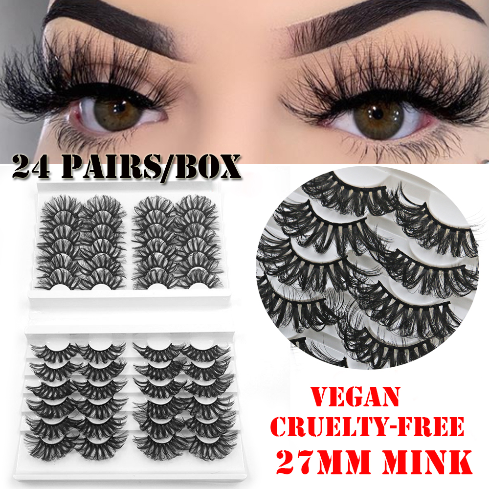CYCLING TO WORKLS SKONHED 24 Pairs Cruelty-free Long Natural Wispies Fluffy Eye Makeup Tools 5D Mink Hair Lash Extension Full Volume Thick False Eyelashes