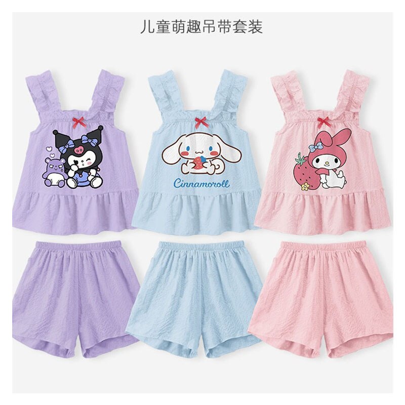 2023 Sanriod Anime Melody Cinnamoroll Kuromi Kids Pama Set Kawai bé gái bé trai dây đeo đồ ngủ ngắn đồ lót