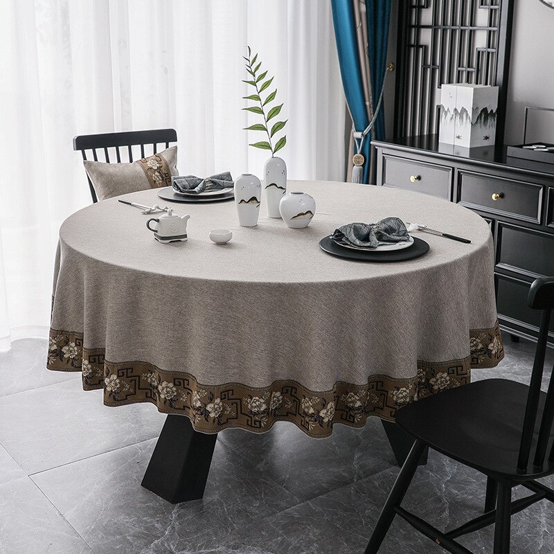 Gambar New Chinese Round Tablecloth Cotton And Linen Waterproof And Oil Proof Large Round Tablecloth Tablecloth