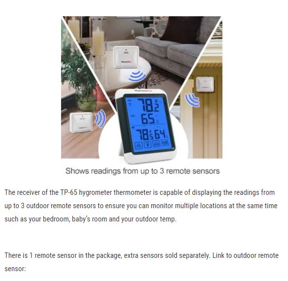 TP65A Indoor Outdoor Thermometer Digital Wireless Hygrometer Temperature  and Humidity Monitor with Jumbo Backlight Touchscreen and ColdResistant Outdoor  Thermometers 200ft60m Range 