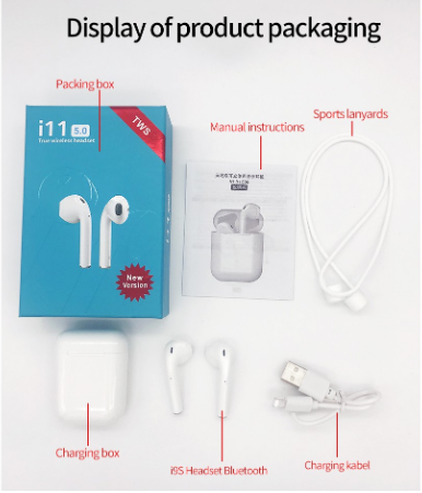 Original i11 White TWS Wireless Bluetooth Earphones Headset