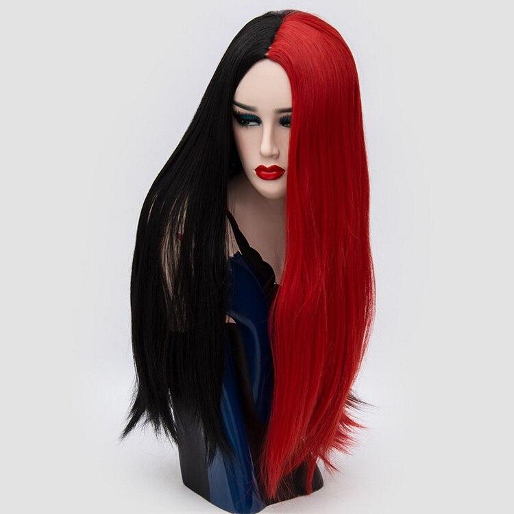 Yiyaobess 28inch Middle Part Long Straight Wig Cosplay Synthetic Hair Pink Grey Black White Red Ombre Woman Wigs For Halloween YFD Store