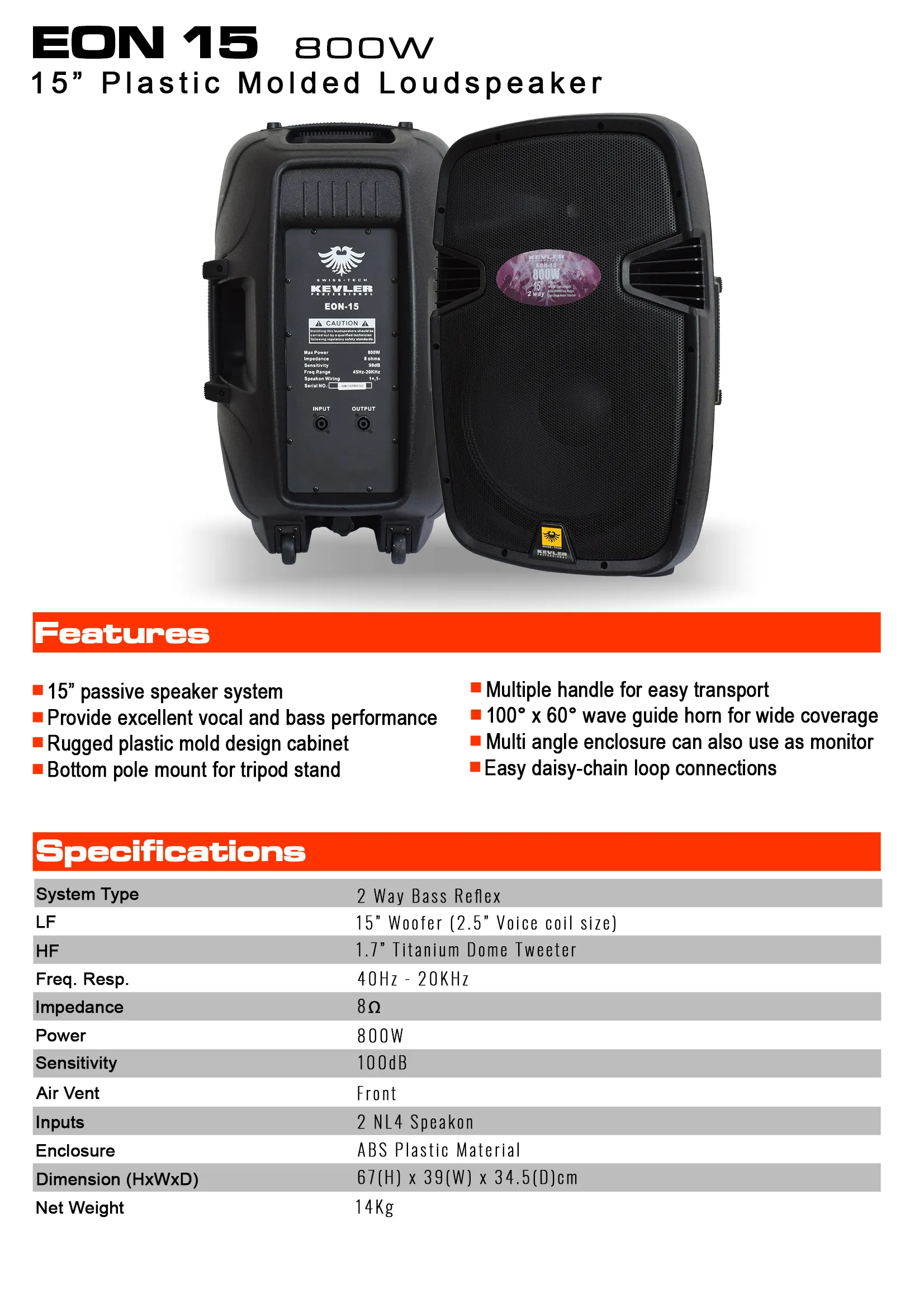 kevler eon 15 passive speaker