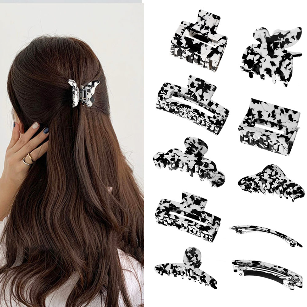 XYUR9C4FW Hair Accessories Geometric Large Acrylic Milk Cow Color Hair Clamps Hair Claw Clip Metal Hairpins