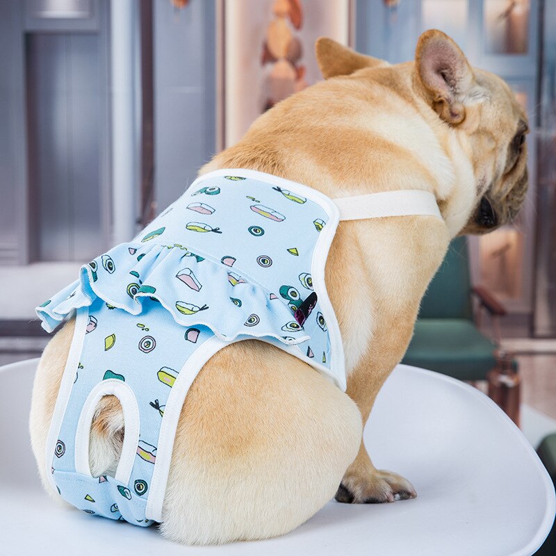 ZZOOI Female Dog Cat Physiological Pants Diaper Cartoon Print Cotton French Bulldog Dog Shorts Soft Underwear Sanitary Panties Shorts