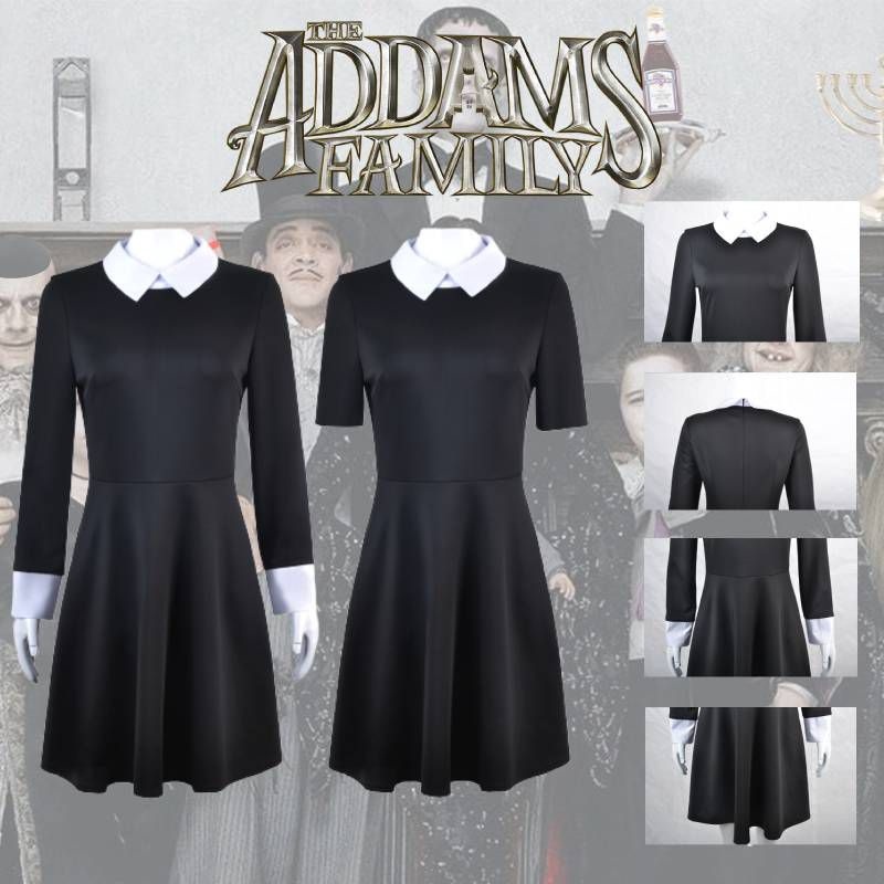 ♨ Wednesday Addams Cosplay Costume Wednesday Black Gothic Vintage Dress  Costume Wednesday Morticia Addams Dress Gomez Addams Cosplay Adult Kids  Fancy Party Role Play Carnival Suit