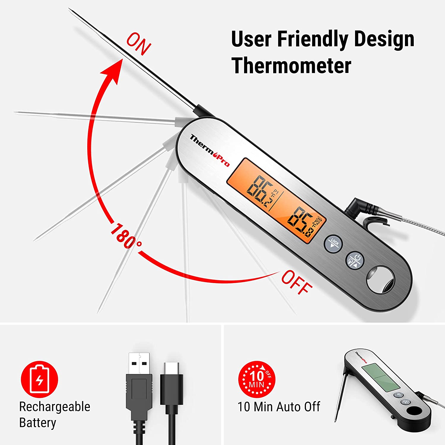 Thermopro TP-610 2-in-1 Dual Probe Waterproof Meat Thermometer with In – JG  Superstore