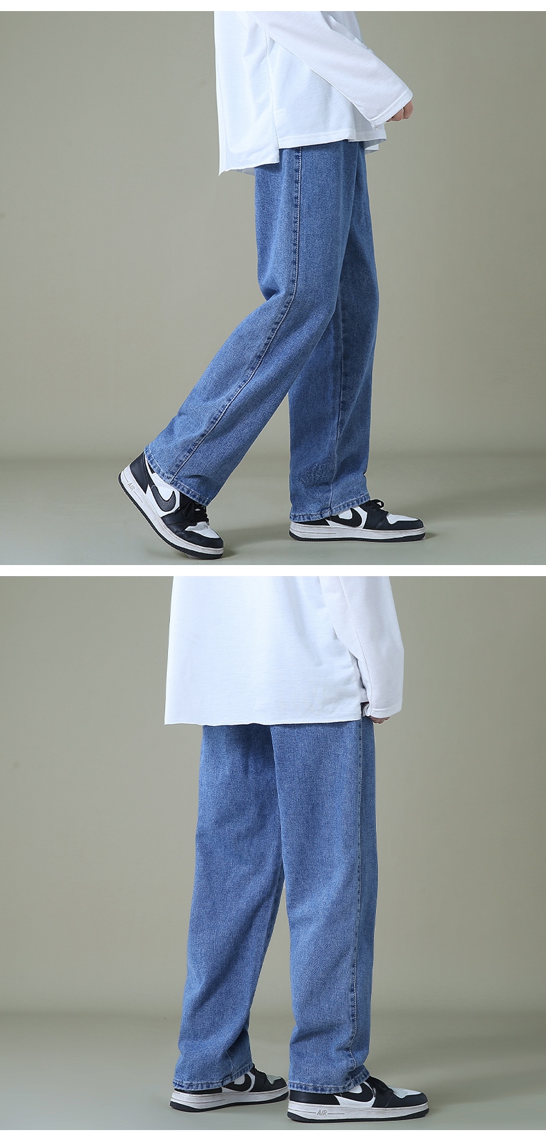  New Men Denim Wide-Leg Pants Korean Style Straight Light Blue  Baggy Jeans Elastic Waist Student Trousers Male Black Gray : Clothing,  Shoes & Jewelry