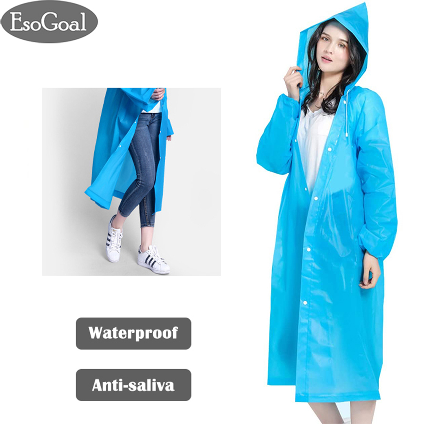 EsoGoal Transparent Raincoat Poncho Rainwear EVA Rain Cape Waterproof Portable Environmental Light Rain Coat with Hat Long Use Thick Unisex for Outdoor and Travel
