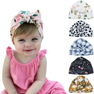 【COD&Ready Stock】Elastic Floral Print Beanie Hat Infant Turban Hat Cotton Baby Headband (1)