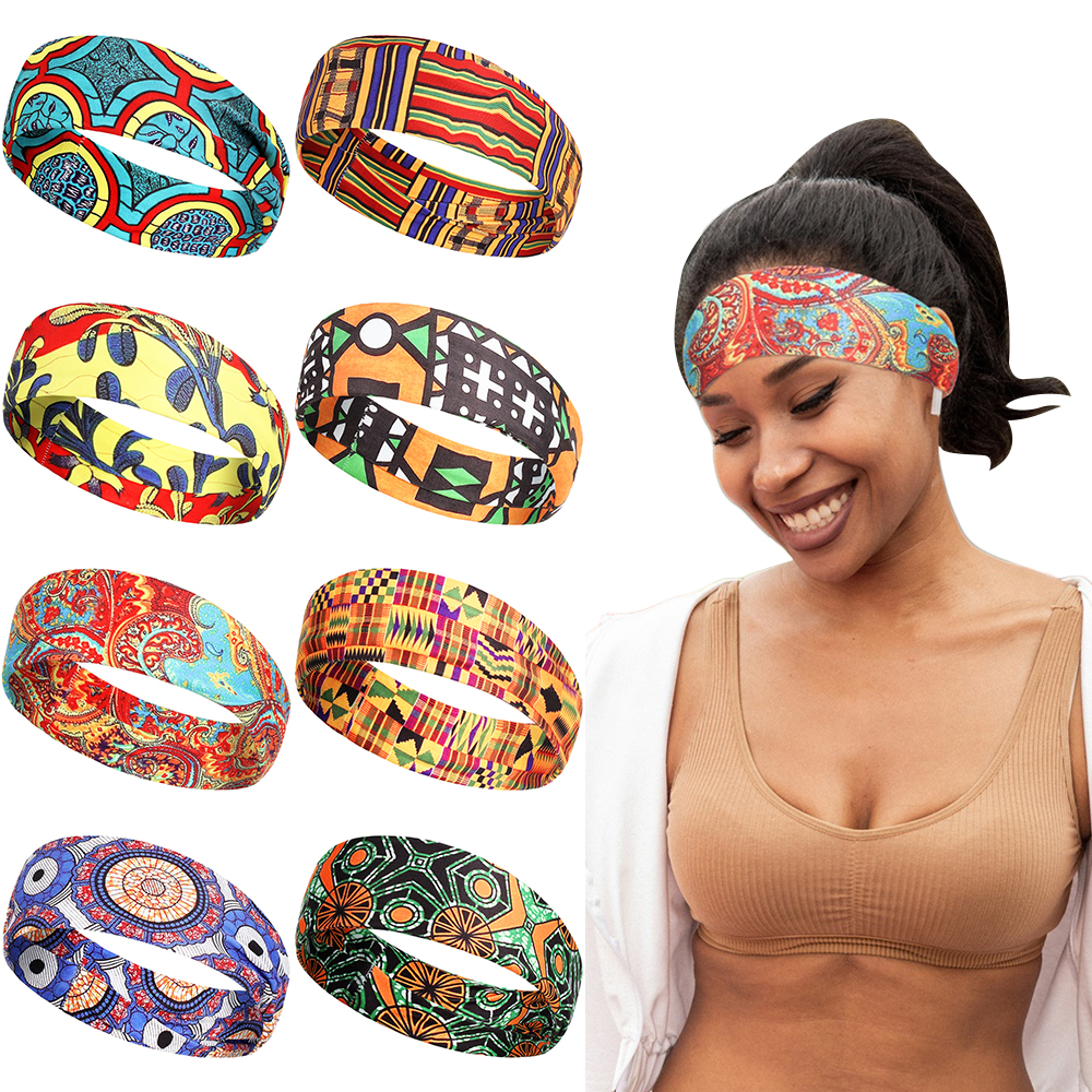 ZBRTDR ยืดกว้างแอฟริกันยืดหยุ่น Boho พิมพ์ที่รัดศีรษะ Turban Hairband