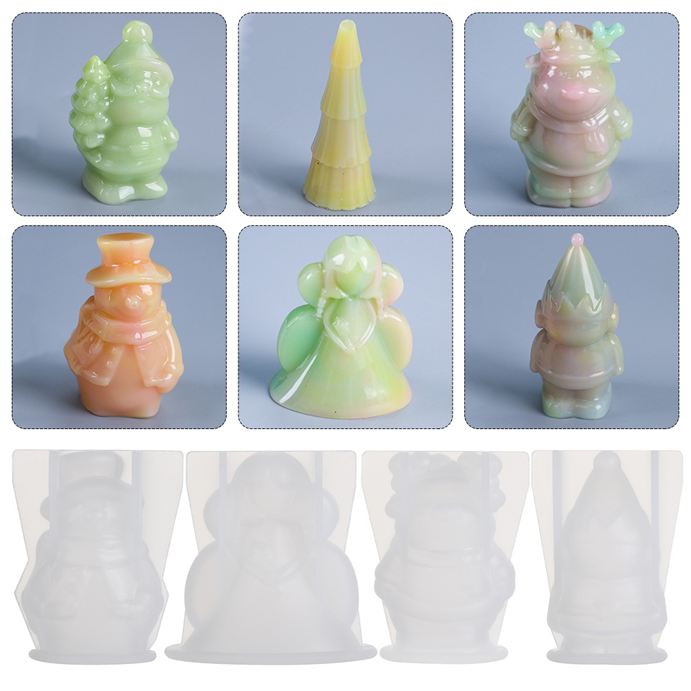 LONGZHU1 Gift Decoration Snowman Elk Xmas Tree Epoxy Resin Molds Crystal Resin Mold Jewelry Making Tools Christmas Silicone Mould