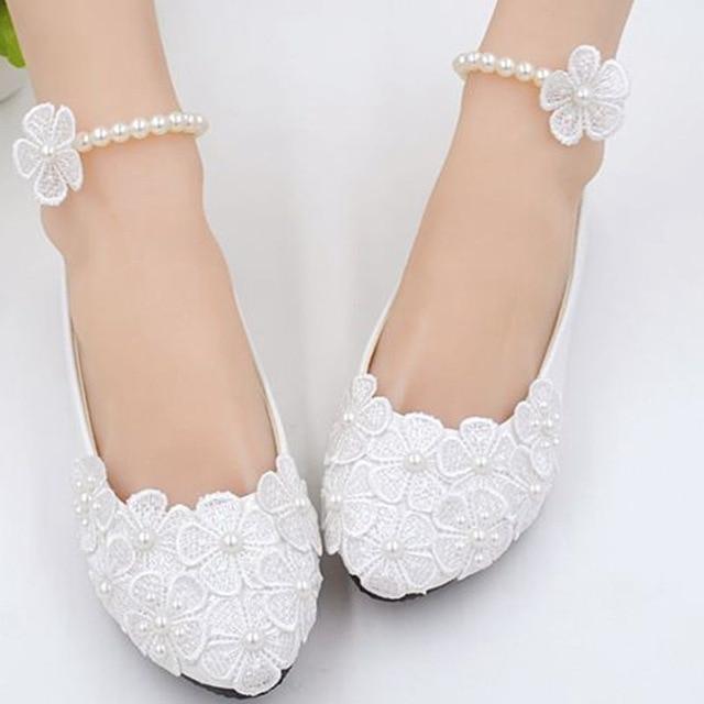 รองเท้าแต่งงานผู้หญิงแบบผูกเชือกสีขาวรองเท้าส้นแบนหัวมนปิดนิ้วฤดูใบไม้ผลิฤดูใบไม้ร่วงขนาดพิเศษ40 41รองเท้าส้นแบนสำหรับงานแต่งงานของผู้หญิง