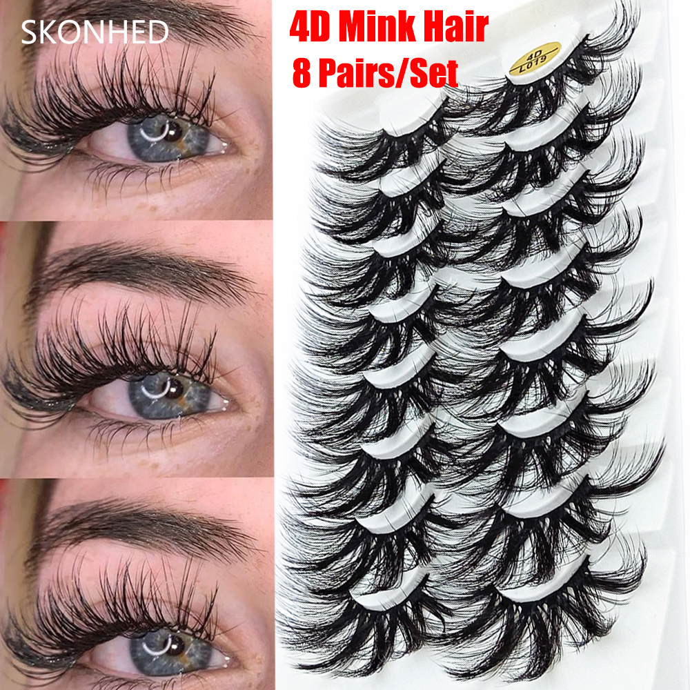 SQXRCH SHOP SKONHED 8 Pairs Beauty Wispy Fluffy Handmade Makeup Tools 4D Mink Hair False Eyelashes Eyelash Extension 25mm Lashes