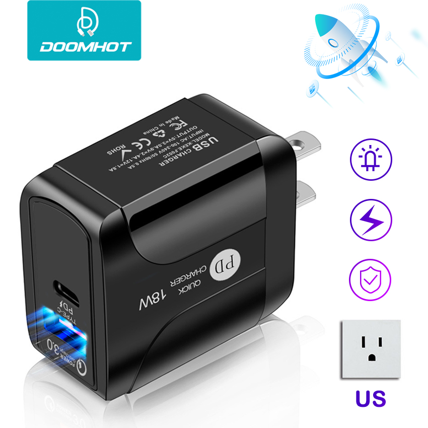 DoomHot Quick อุปกรณ์ชาร์จโทรศัพท์ในรถยนต์ S แท่นชาร์จผนัง Fast USB/ Type-C โทรศัพท์มือถืออะแดปเตอร์ชาร์จไฟ Power Delivery QC3.0 Quick อุปกรณ์ชาร์จโทรศัพท์ในรถยนต์18W สำหรับแผ่นรองโทรศัพท์ Lap ชาร์จ