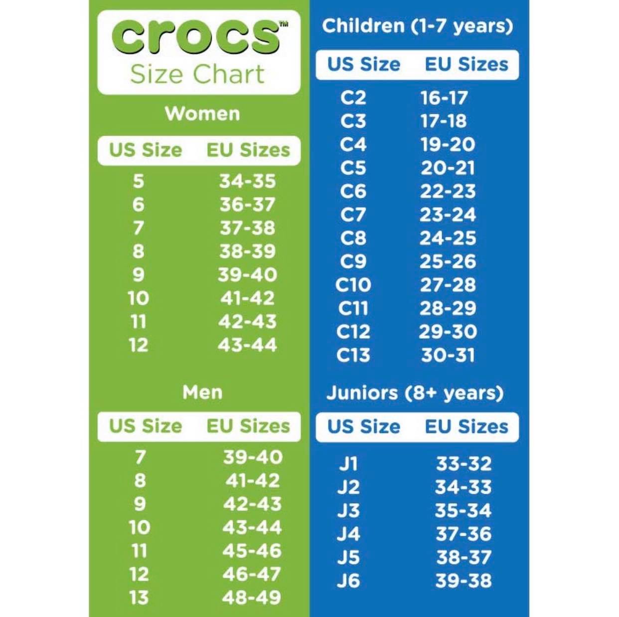 mens croc size chart