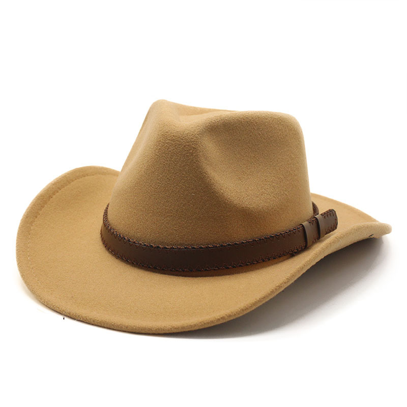 Lanzom Women Lady Retro Wide Brim Floppy Panama Hat Belt Buckle Wool Fedora Hat 