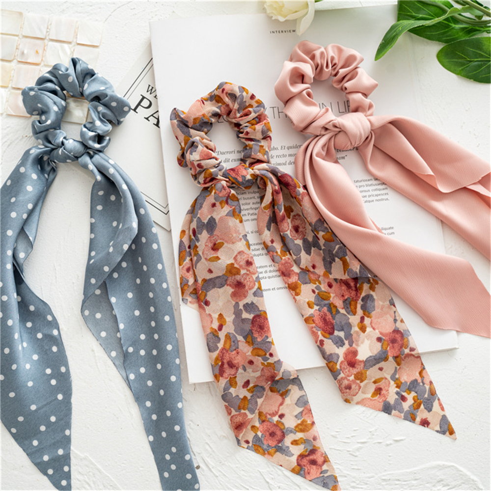 PAN6303936269 Fashion Bow Ribbon Scrunchie Hair Accessories Boho Floral Print Scrunchies Elastic Hair Bands Ponytail scarf Long Ribbon Hair Tie