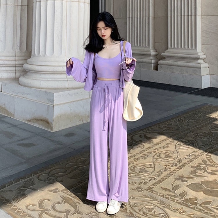 3PCS/Set Fashion 2021 New Purple Casual Crop Top Sling Vest Long