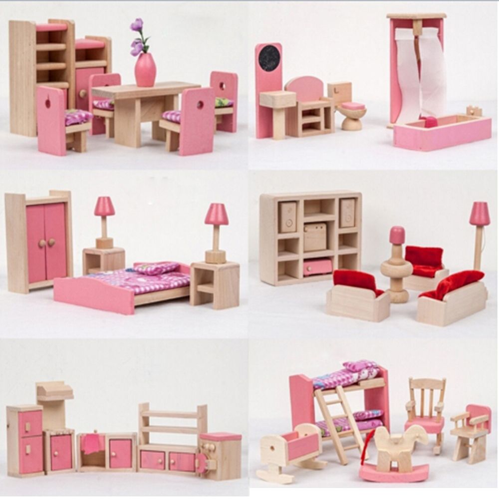 BESHA ห้องครัวห้องนอนเด็กห้องนอนห้องน้ำที่น่าสนใจ DIY จำลองการศึกษาเฟอร์นิเจอร์บ้านตุ๊กตาของเล่นเฟอร์นิเจอร์ไม้บ้านตุ๊กตาขนาดเล็ก6ประเภทของเล่นเรียนรู้สำหรับเด็ก3D อาคารของเล่น