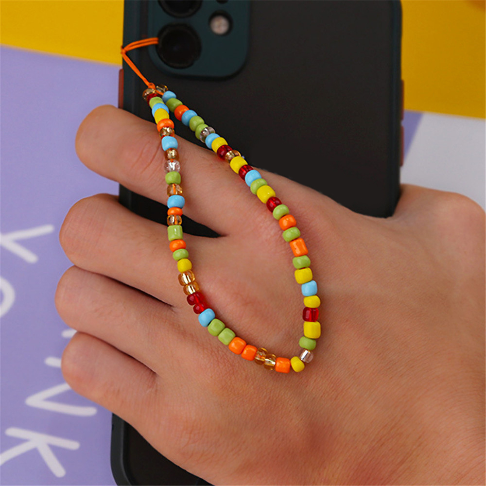 FANGCU272 Gift Colorful Phone Case Hanging Cord for Keys Phone Bracelet Mobile Chain Acrylic Bead Phone Charm Strap