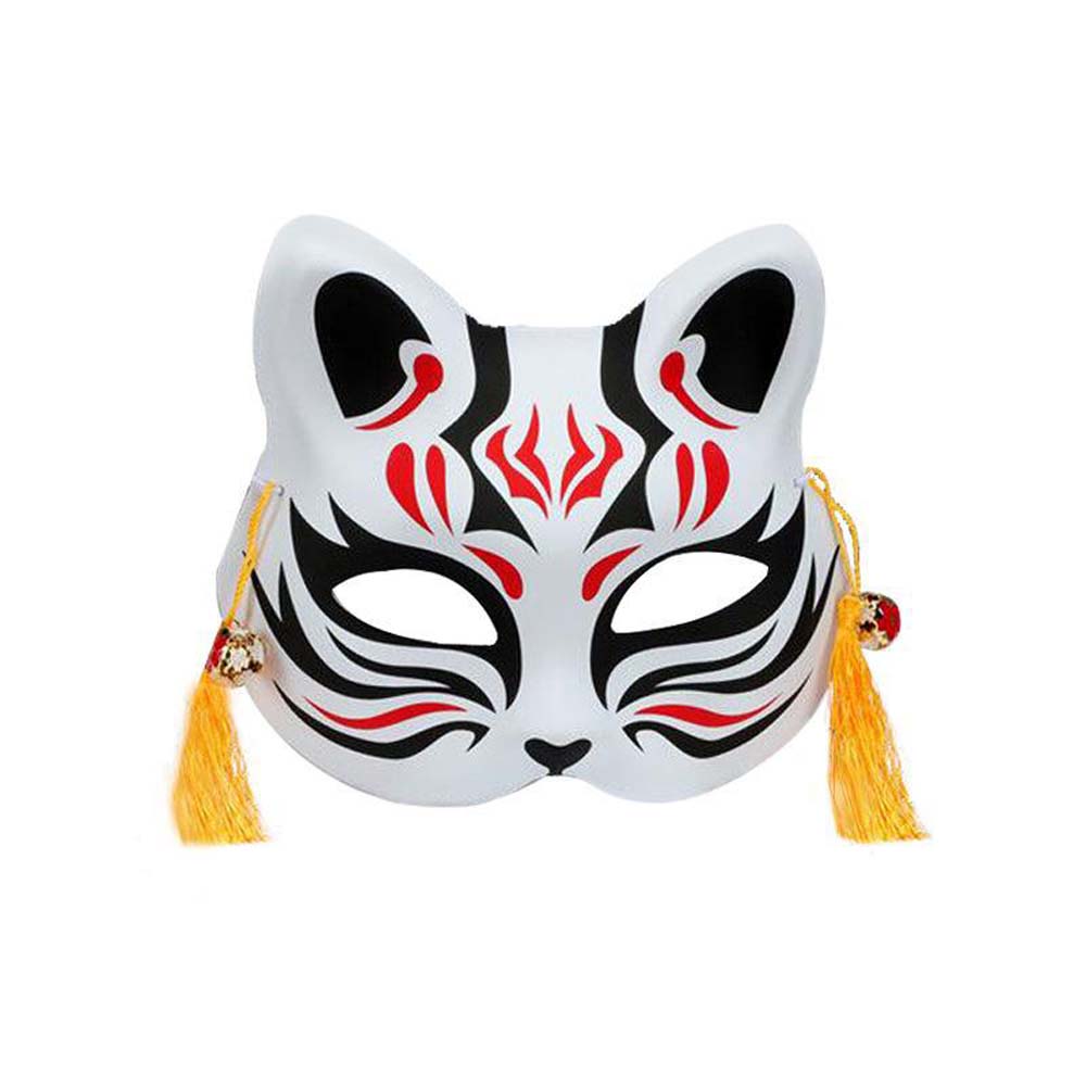 YJF0079พร้อม TasselsandBell Masquerade Half Face ญี่ปุ่นอะนิเมะ Headwear หน้ากากแมวคอสเพลย์หน้ากากคอสเพลย์ Demon Slayer Party หน้ากากอุปกรณ์ปาร์ตี้ Props