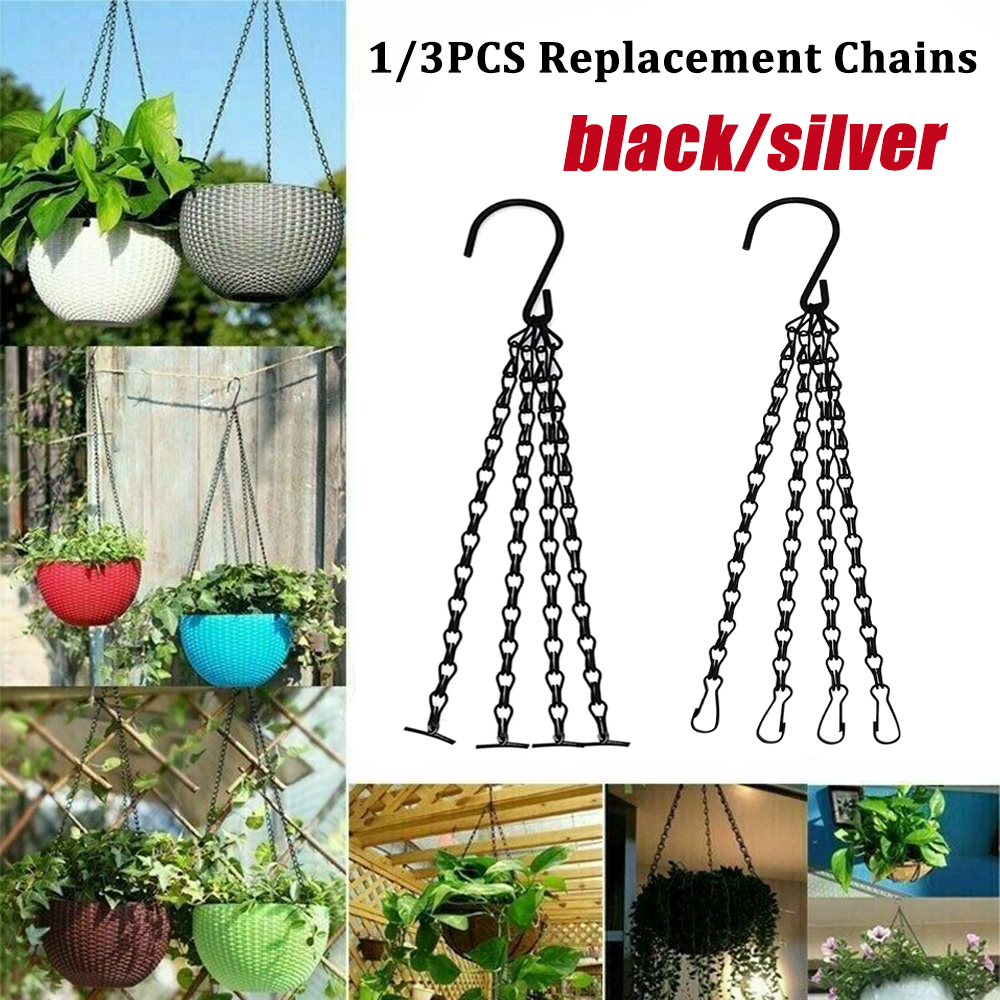 CAEDRU469 1/3Pcs Planters 14 "แขวนตะกร้าสีดำ/จี้เงิน4 Strand เปลี่ยนที่แขวนต้นไม้เปลี่ยนโซ่ห่วงแขวน