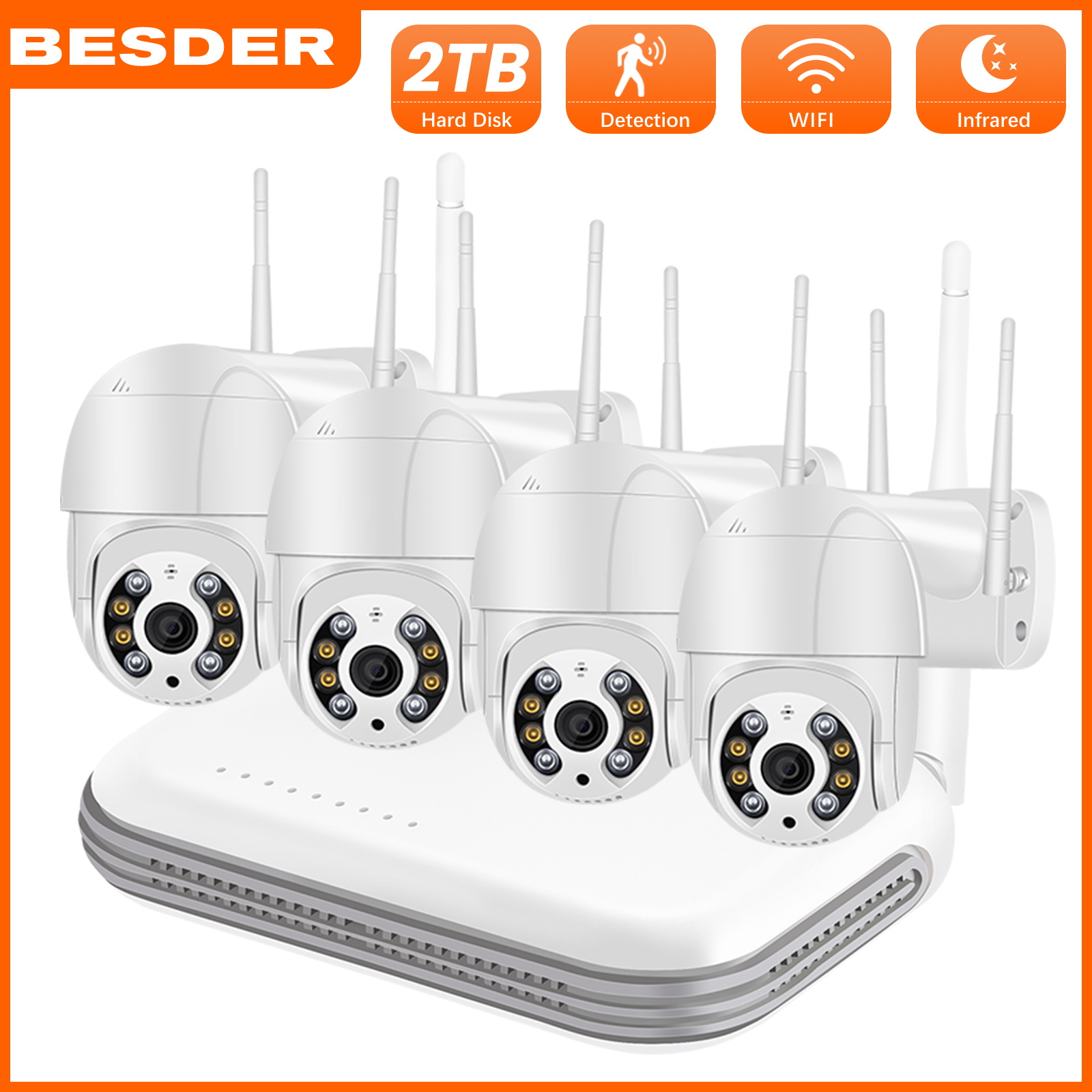 BESDER 5MP PTZ WiFi กล้องวงจรปิดกล้องเชื่อมต่อกับโทรศัพท์มือถือด้วยเสียง 4CH Mini NVR กล้องวงจรปิดชุดรักษาความปลอดภัยอินฟราเรด Night Vision ราคา 3,580 บาท*ส่งฟรี