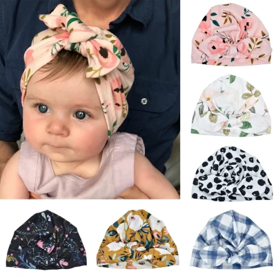 【COD&Ready Stock】Elastic Floral Print Beanie Hat Infant Turban Hat Cotton Baby Headband (2)