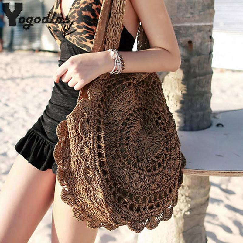 Bohemian Straw Bags for Women Circle Beach Handbags Summer Rattan Shoulder