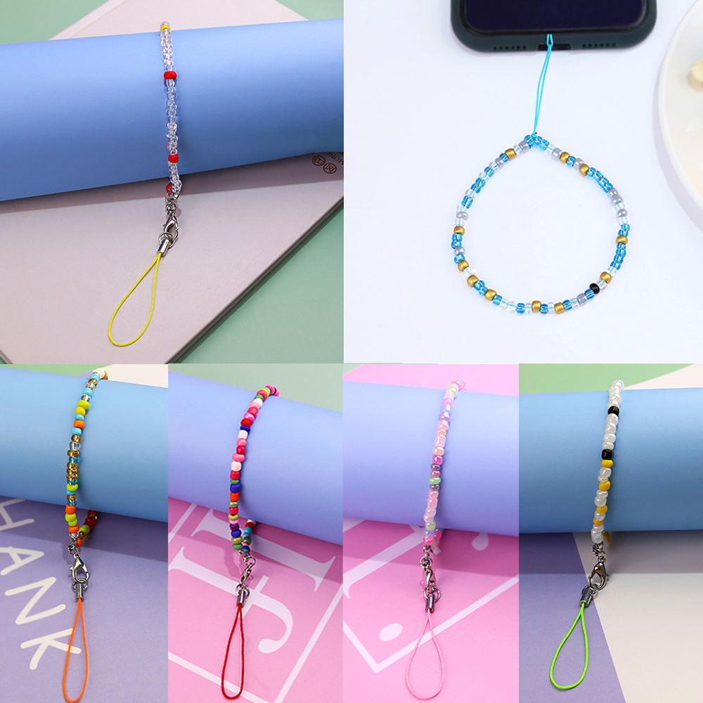 Z20BFDZFS Girls Lady Phone Case Hanging Cord Colorful for Keys Acrylic Bead Mobile Chain Phone Charm Strap Phone Bracelet