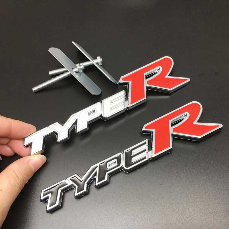 Car decoratio 3D Metal Type R Typer Logo Front Grille Emblem Trunk Rear Stickers Badge For Honda TYP