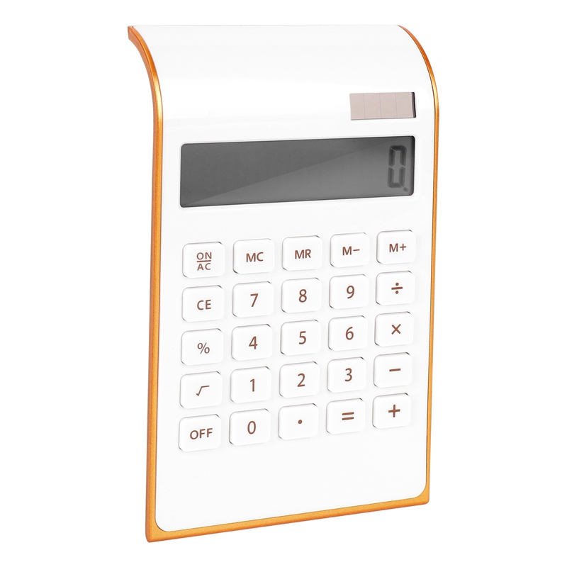 Calculator, Slim Elegant Design, Office/Home Electronics, Dual Powered Desktop Calculator, Solar Power, 10 Digits, Tilted LCD Display, Inclined Design, White