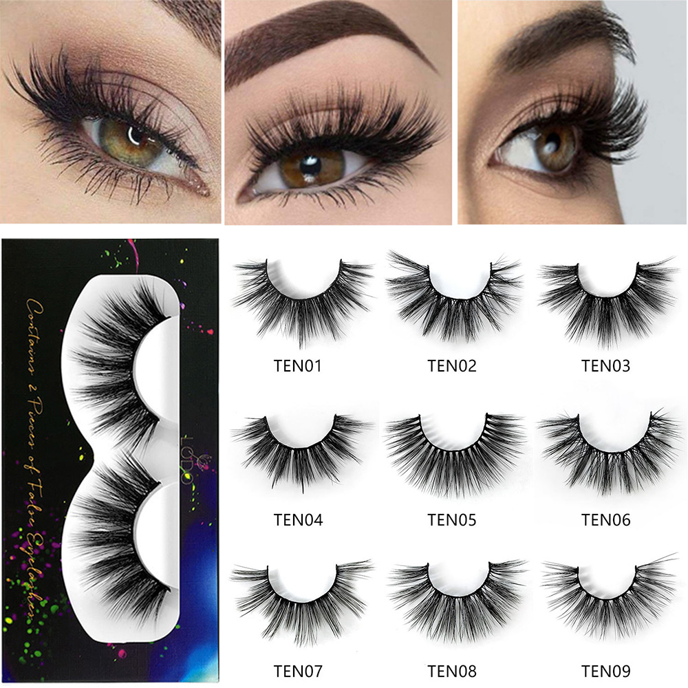 YISHA 1คู่3D ยาวผ้าไหมหนาปริมาณตัวต่อขนตาขนตาปลอม Faux Mink แต่งหน้า Fake Eye Lashes