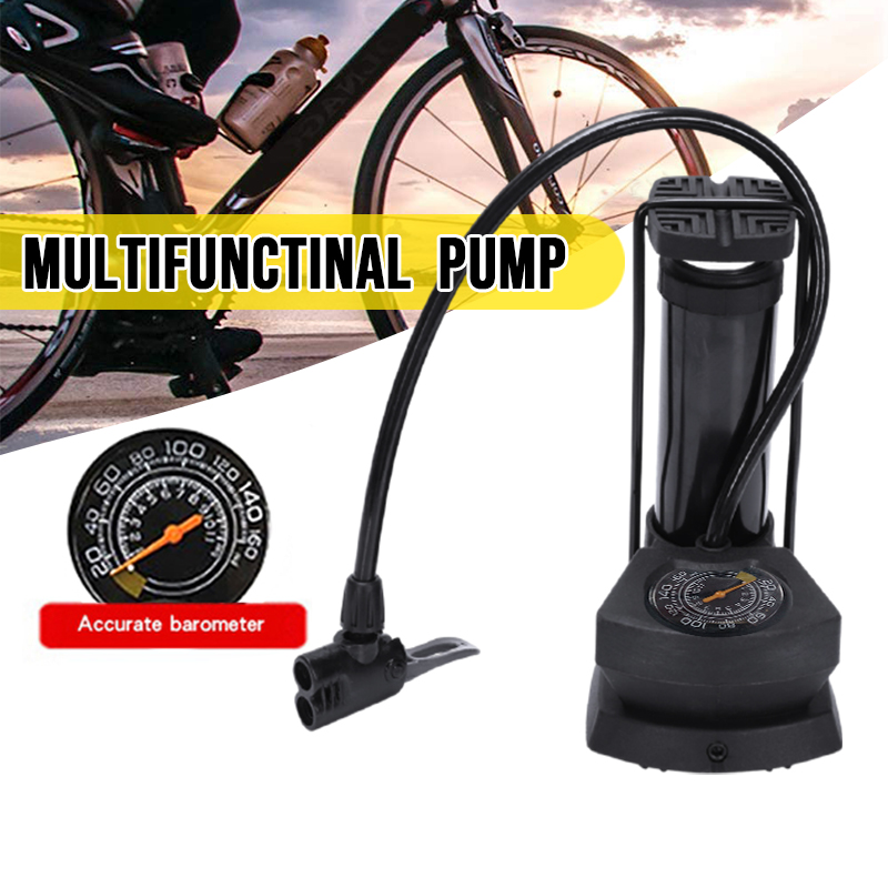 Air Pumper Foot Activated Floor Pump W/140psi Gauge Mini Portable Bike Bicycle 