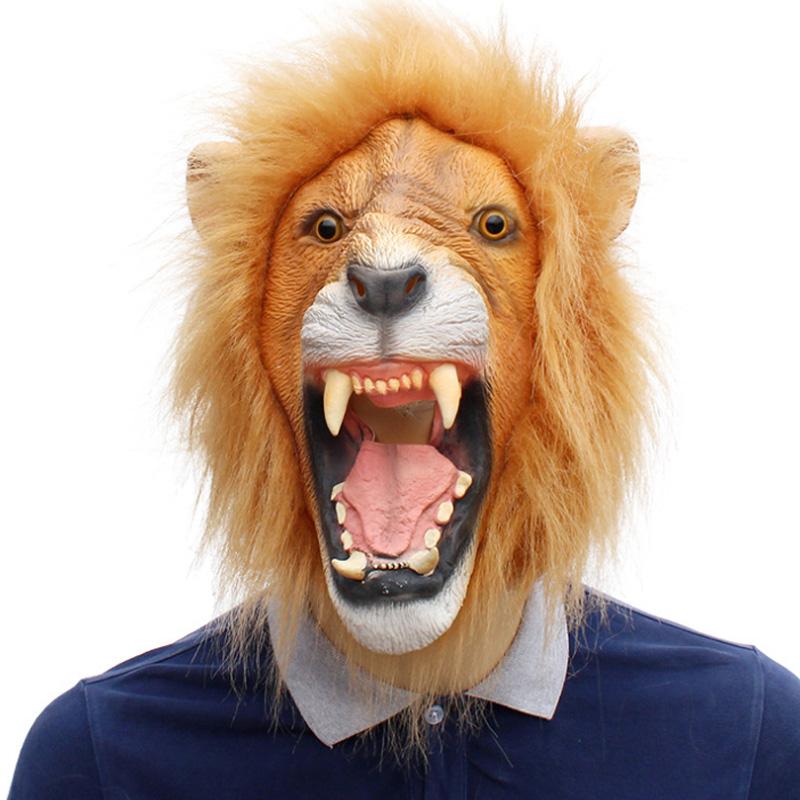 Halloween Props Adult Angry Lion Head Masks Animal Full Latex Masquerade Birthday Party Face Mask Fancy Dress