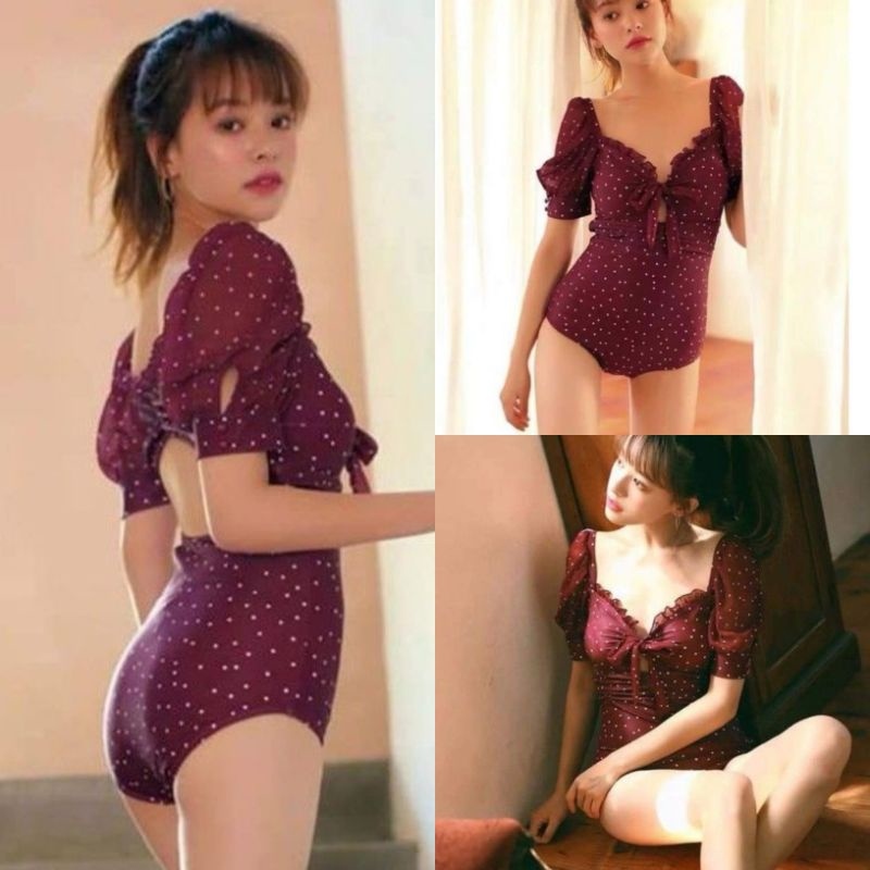 Code:Ss-449)Highquality popsleeve offshoulder Onepiece Swimsuit