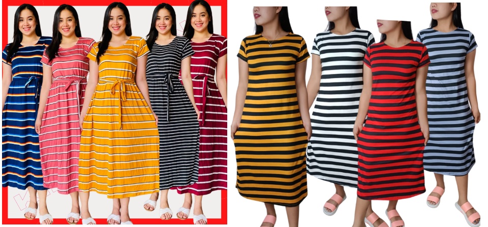 ARON FIT S-L FRAME I STRIPE MAXI DRESS 